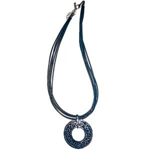 Black Corded Silver Embossed Ring Necklace Earring Set NEW WITH TAGS